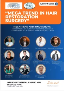 Dr. Roxanna Sadoughifar featured as an international speaker at the "Mega Trend in Hair Restoration Surgery" session during the AAHRS & ISHRS Conference 2026 in Chiang Mai, Thailand.