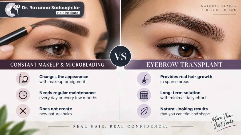 Eyebrow transplant vs makeup and microblading comparison